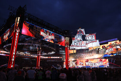Wide shot of the Wrestlemania crowd