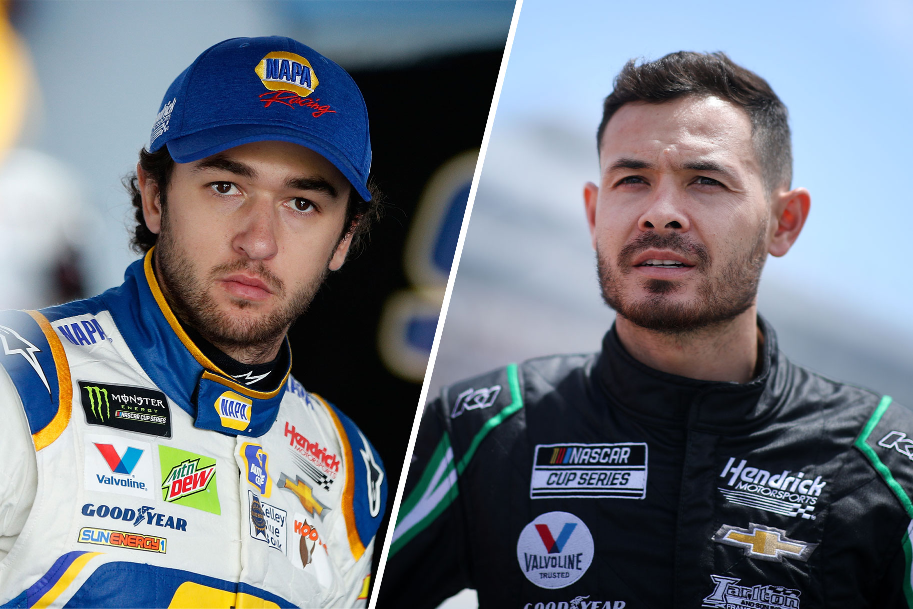 Split image of Chase Elliot and Kyle Larson