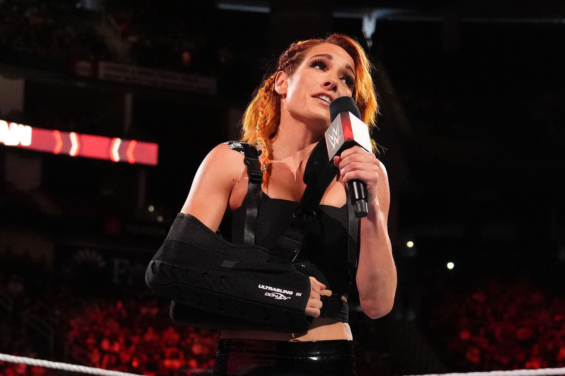 Becky Lynch speaking in the ring