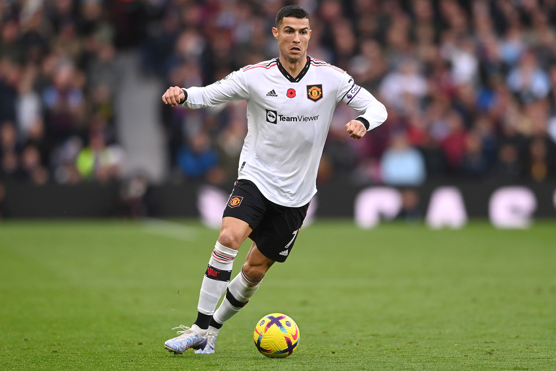 Cristiano Ronaldo of Manchester United in action during the Premier League match between Aston Villa and Manchester United