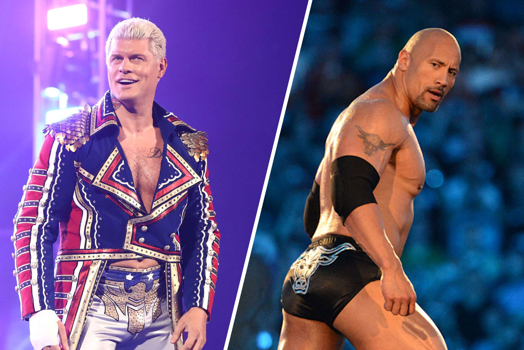 Split image of Cody Rhodes and The Rock
