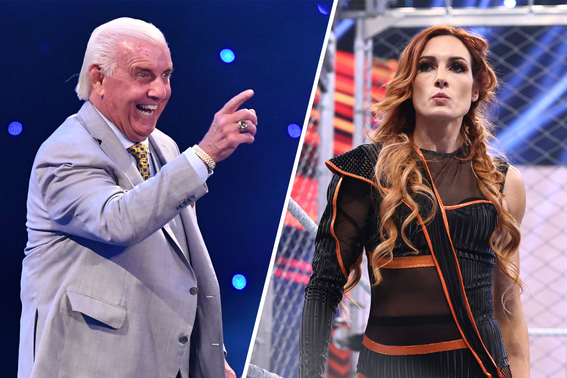 Split image of Ric Flair and Becky Lynch