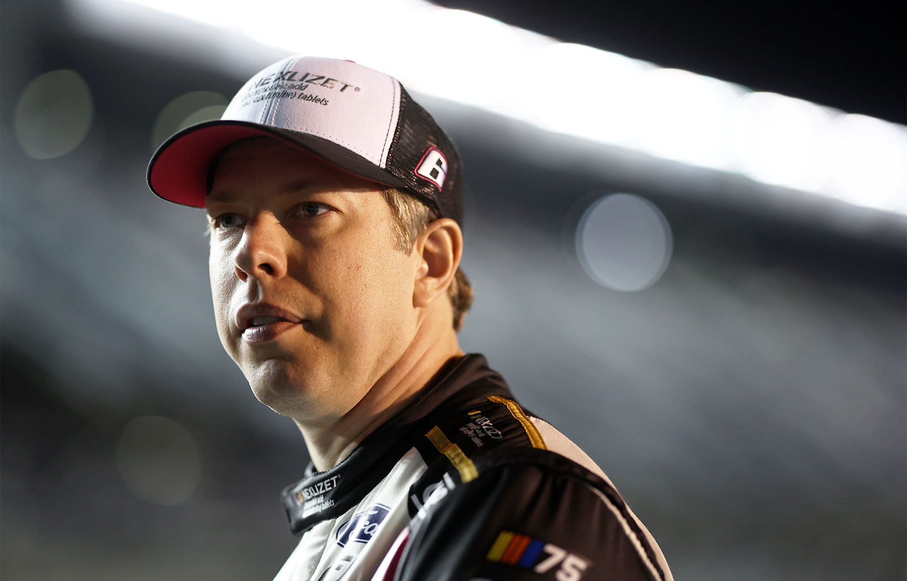 Brad Keselowski looks on during qualifying for the Busch Light Pole