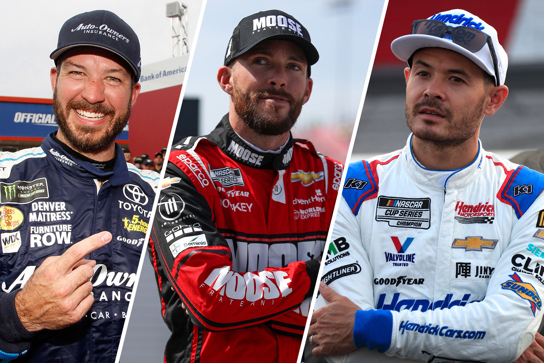 Split image of Martin Truex Jr., Kyle Larson and Ross Chastain