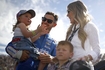 Kyle Larson and Wife Katelyn With Their Children Owen and Aubrey