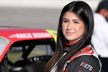 Close up of Hailie Deegan as she waits on the grid