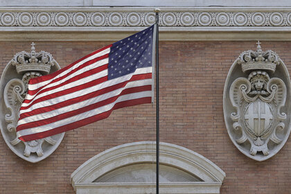 The U.S. flag is seen on the facade of the Embassy in Rome, Italy, on July 14, 2026.