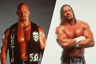 Split image of Steve Austin and Triple H