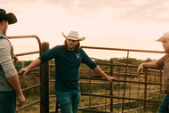 Steven McBee Jr., Jesse McBee, and Cole McBee talk on the ranch