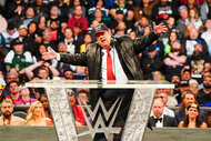 Paul Heyman in the ring during the 2024 WWE Hall Of Fame Ceremony