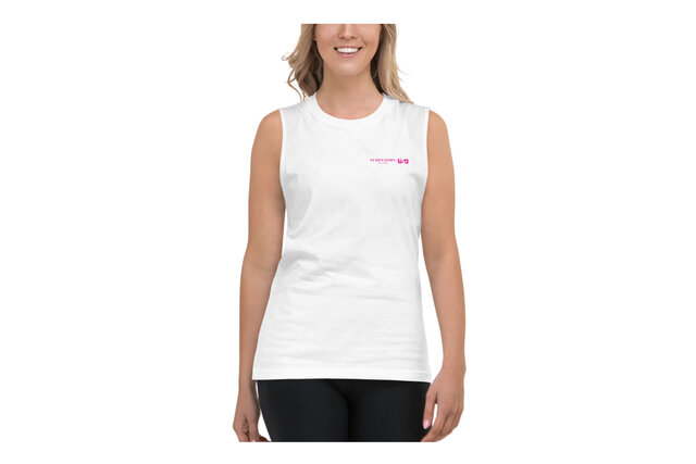 White Unisex Tank Top with the small temptation island logo on the left hand side of the chest