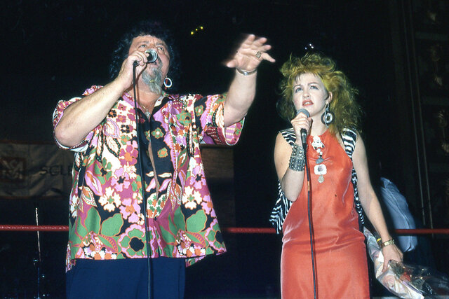 Lou Albano and Cyndi Lauper in the ring