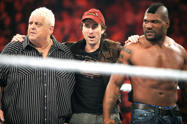 Dusty Rhodes, Sharlto Copley and Quinton 'Rampage' Jackson attend WWE Monday Night Raw