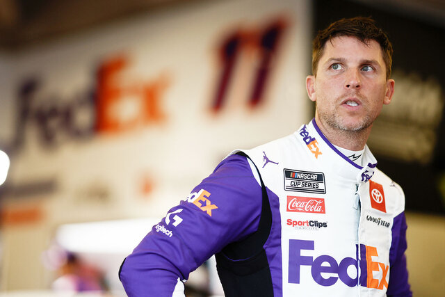 Denny Hamlin with a serious look on his face