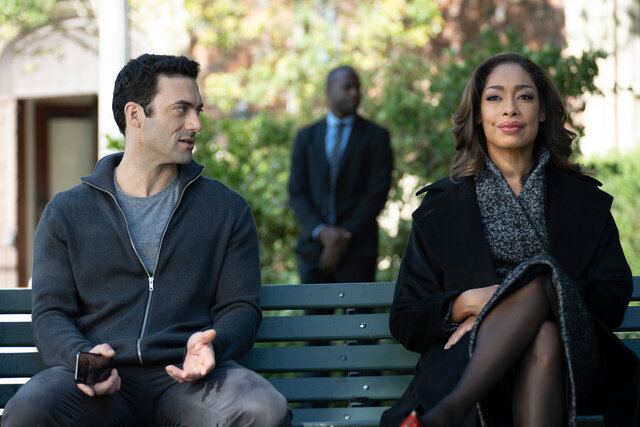 Morgan Spector as Bobby Novak, Gina Torres as Jessica Pearson in a scene from Pearson.