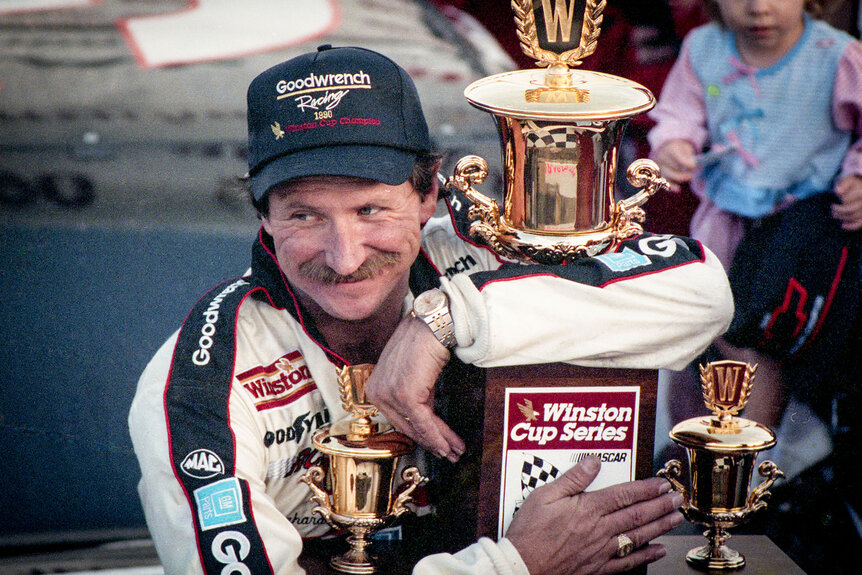 Dale Earnhardt celebrates his 4th NASCAR Winston Cup Championship after the Atlanta Journal 500, NASCAR Winston Cup race in 1990