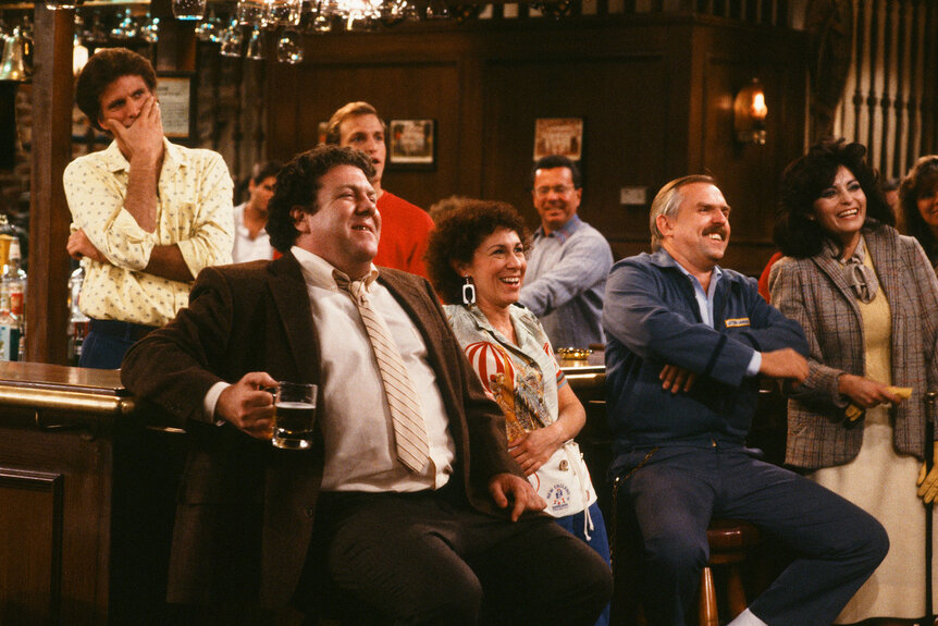 Cast of Cheers at the bar