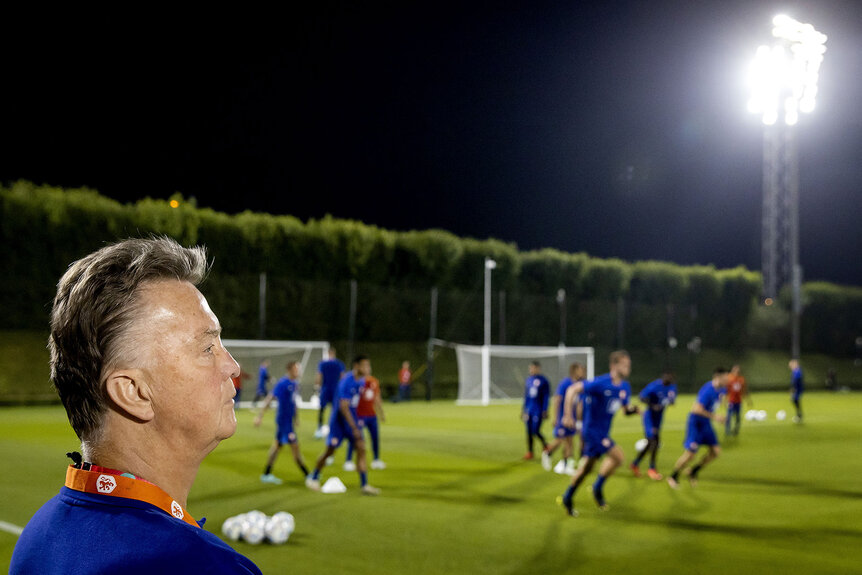 Louis van Gaal during a training session of the Dutch national team at the Qatar University training complex