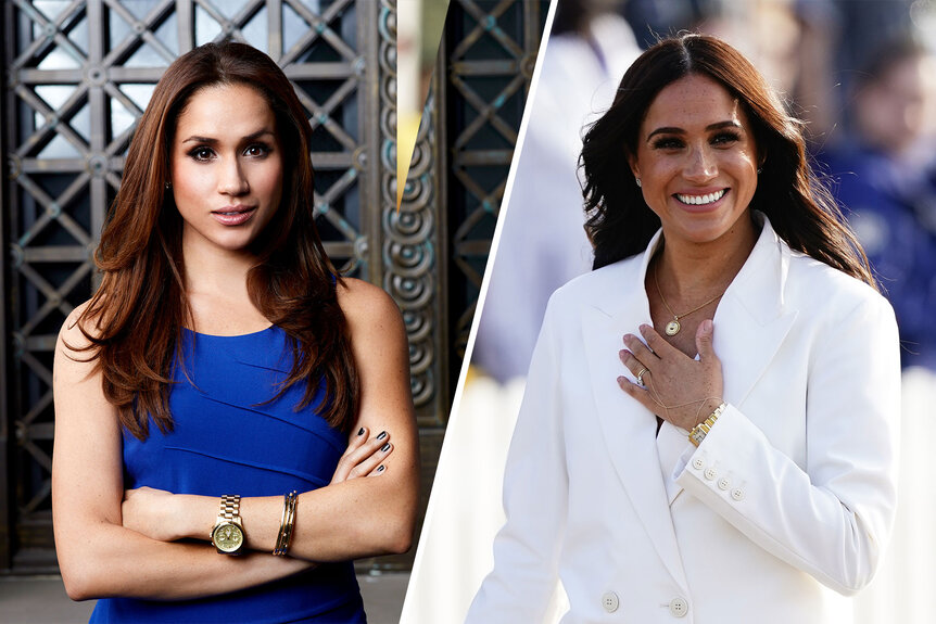 Meghan Markle as Rachel Zane and Megan Markle attending a reception for friends and family of competitors of the Invictus Games