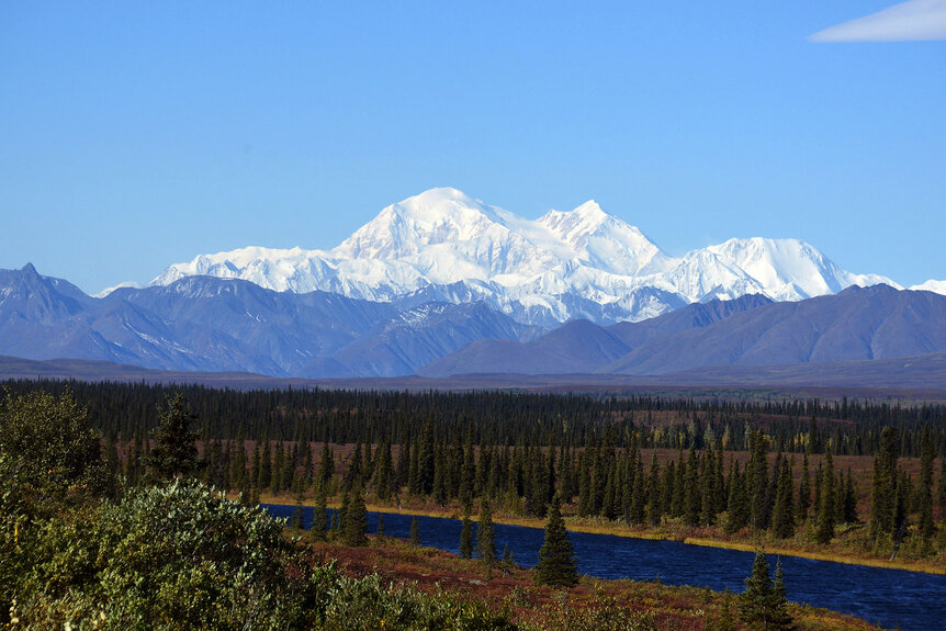 A view of Denali, formerly known as Mt. McKinley, on September 1, 2015 in Denali National Park, Alaska