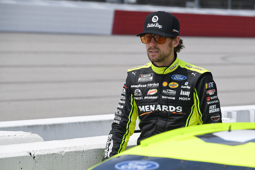 Ryan Blaney  looks on during qualifying for the running of the NASCAR Cup Series Goodyear 400