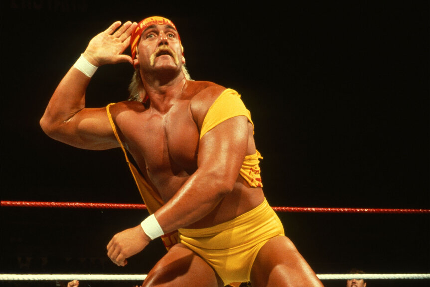 Hulk Hogan interacts with the crowd before a match.