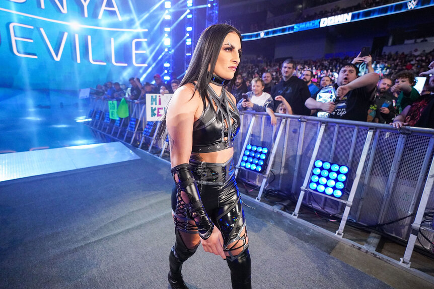Sonya Deville walks to the ring.