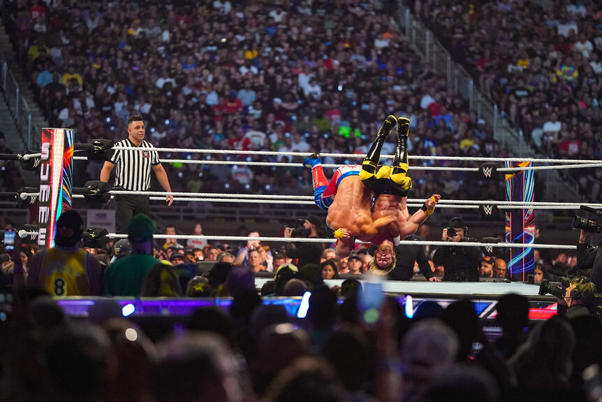 Logan Paul and Ricochet in the ring during their match at SummerSlam