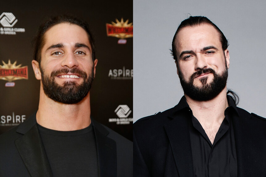 Split of Seth Rollins on the arrivals carpet for a charity event in NYC and Drew Mcintyre at the EMA's in Budapest